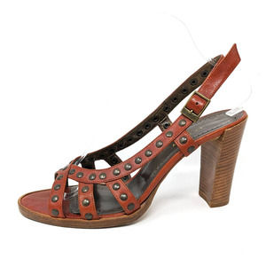 Theory Womens 9.5 Pumps Orange Leather Studded Strappy Slingback Heels Open Toe